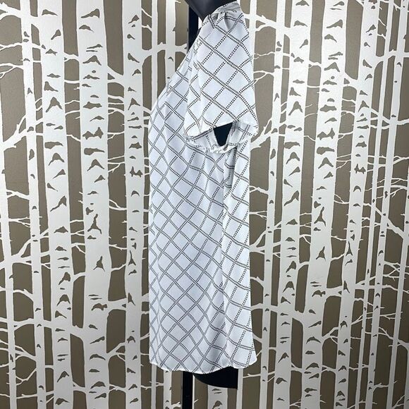 Worthington Short Sleeve Plaid Print Semi-Sheer Blouse L - Picture 2 of 9